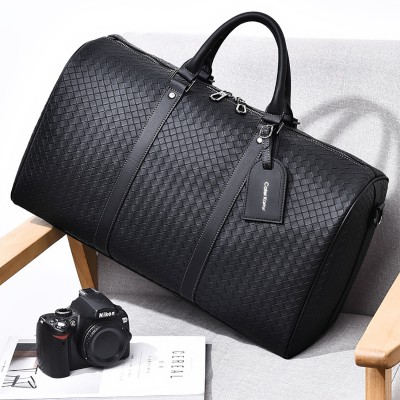 Premium Woven Leather Travel Duffel Bag – Luxury Black Edition