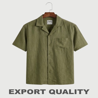 Premium Remi Cotton Solid Short Sleeve Camp Collar Shirt