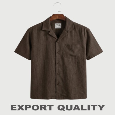 Premium Remi Cotton Solid Short Sleeve Camp Collar Shirt