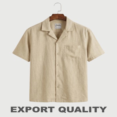Premium Remi Cotton Solid Short Sleeve Camp Collar Shirt