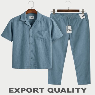 Premium Remi Cotton Solid Short Sleeve Shirt & Trouser Co-ord Set