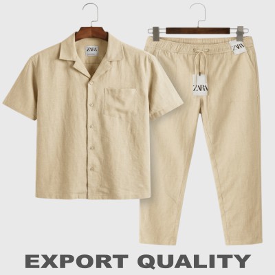Premium Remi Cotton Solid Short Sleeve Shirt & Trouser Co-ord Set