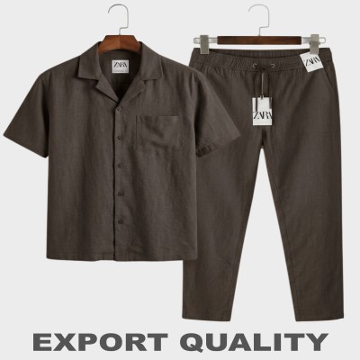 Premium Remi Cotton Solid Short Sleeve Shirt & Trouser Co-ord Set