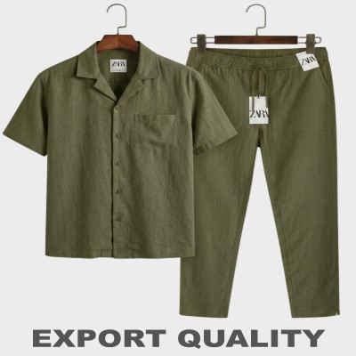 Premium Remi Cotton Solid Short Sleeve Shirt & Trouser Co-ord Set